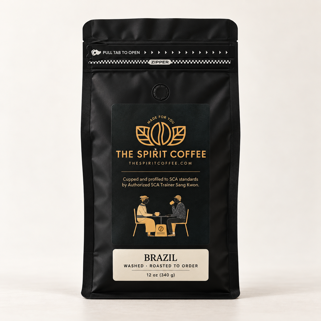 THE SPIRIT COFFEE 브라질 packaging, AI styled product image