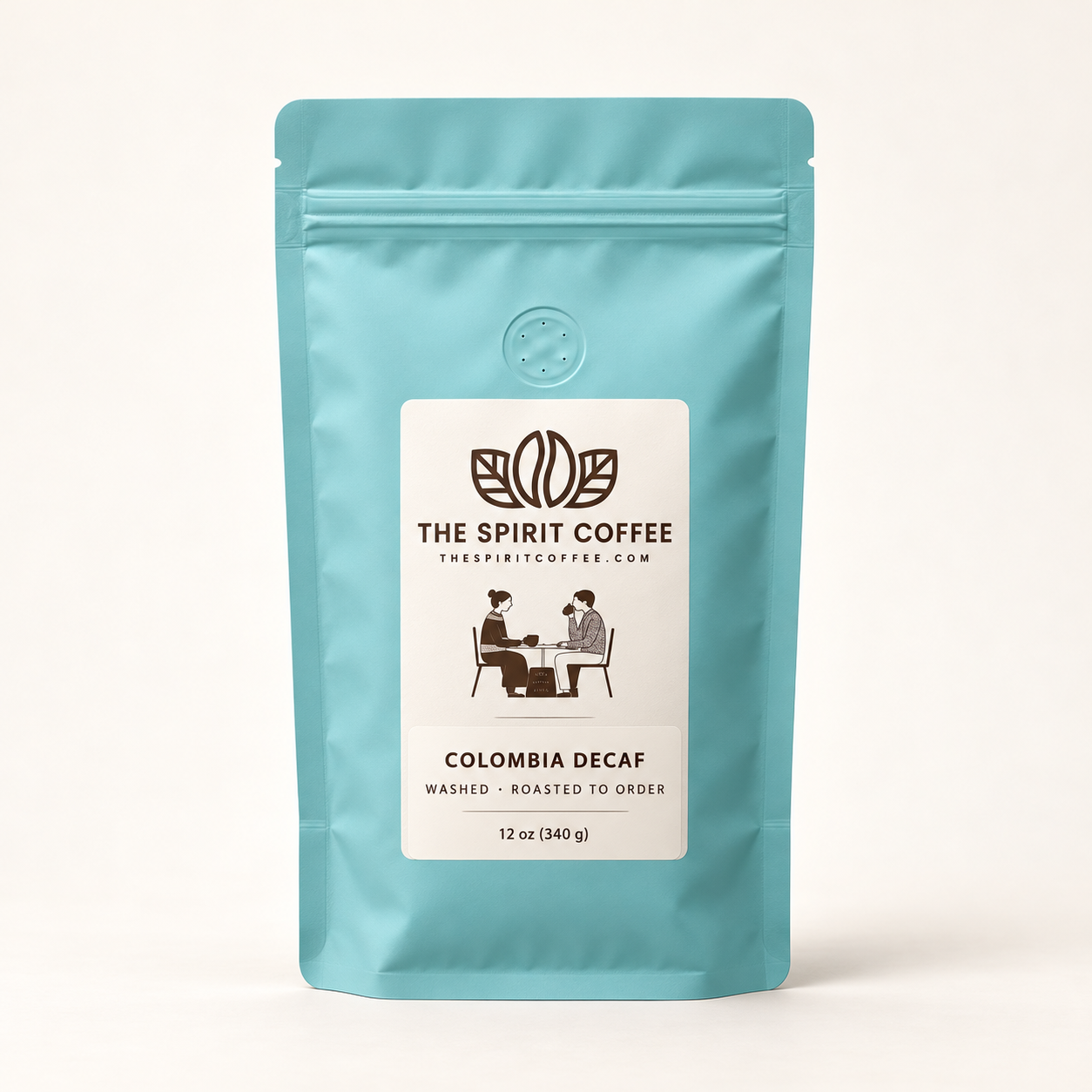THE SPIRIT COFFEE 콜롬비아 디카페인 packaging, AI styled product image